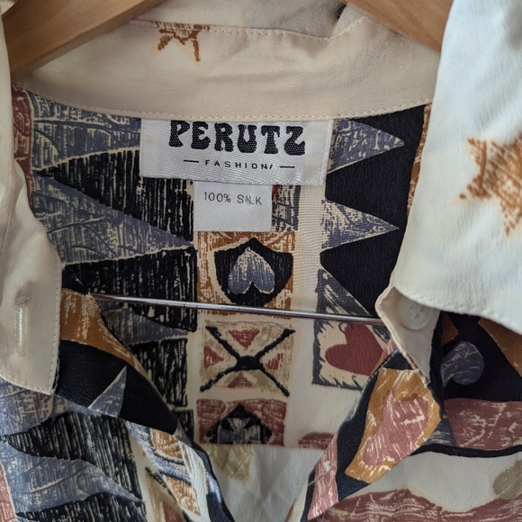 📼Vintage Perutz 100% SILK Unisex Abstract Print Blouse - XL - Picture 5 of 9